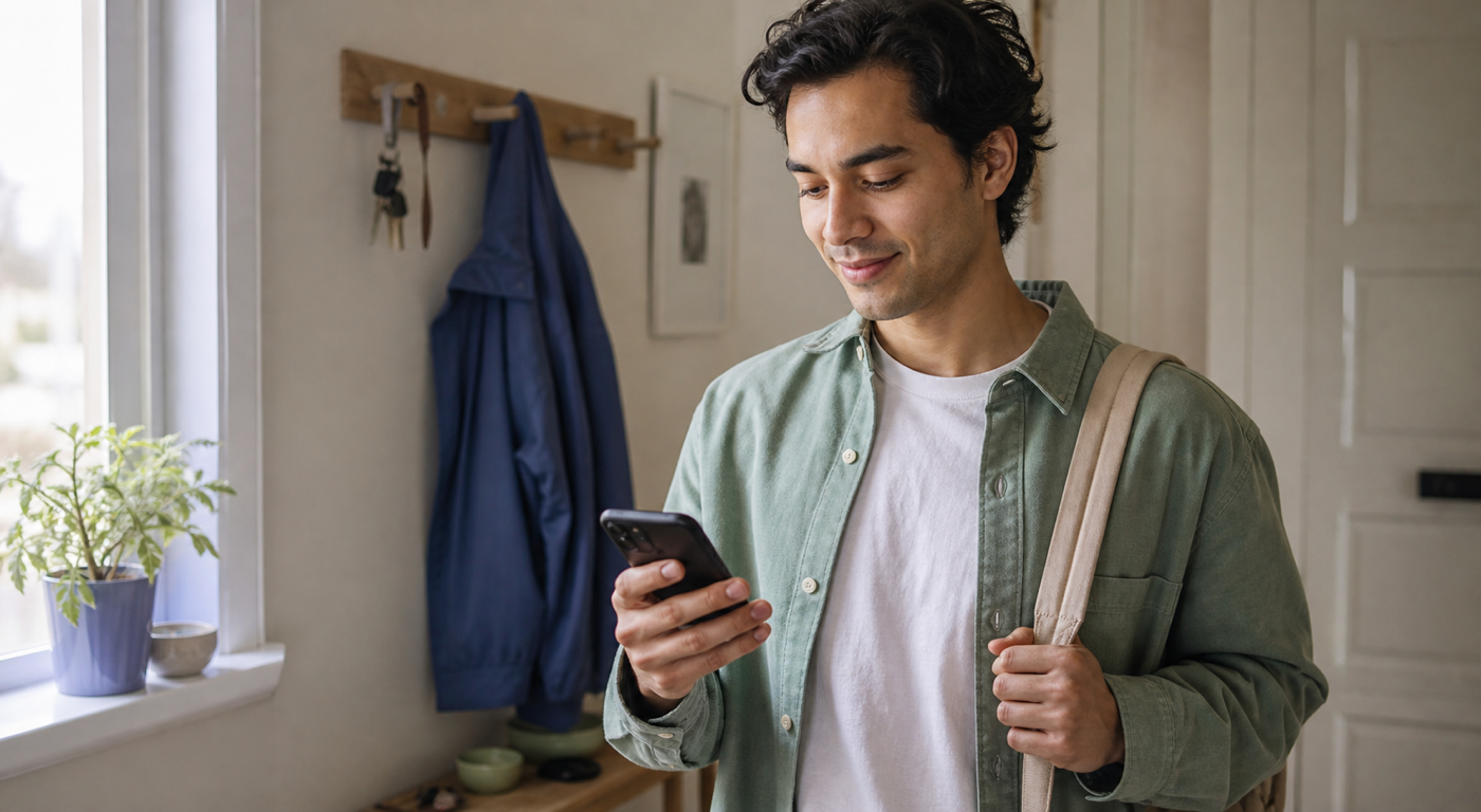 A person checks upcoming steps on a phone.